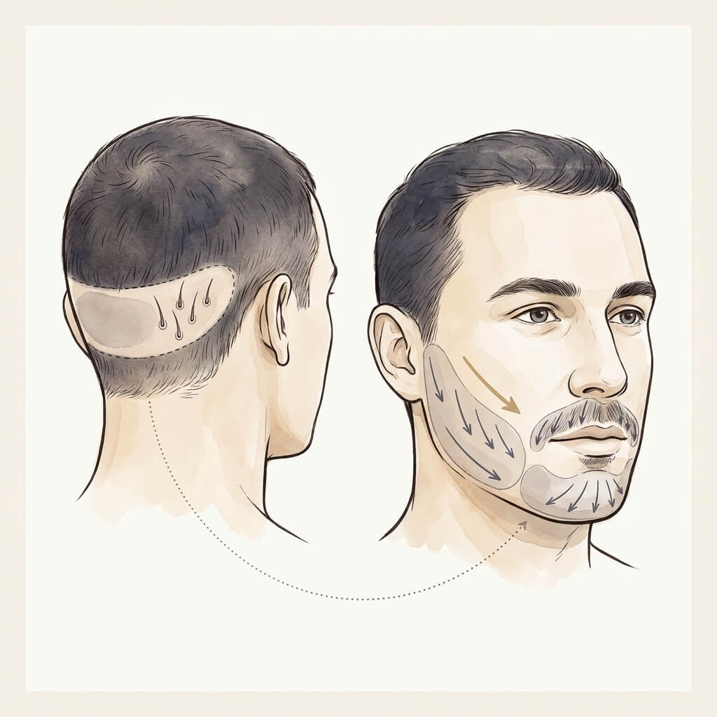 fue-beard-transplant-anatomy-donor-recipient-arrows